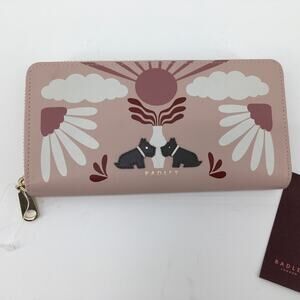 Radley London Rising Sun Leather Bifold Wallet Pink Dag Scottie Zip Around NWOT